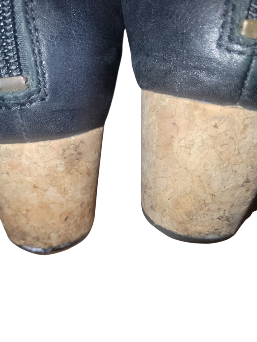 UGG Zoe Black Leather Cork Wedge Sandals with Tassel Ankle Strap Back Zipper Sz7 - Picture 5 of 7